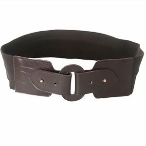 Leather Belt Chocolate Brown Stretch Adjustable Corset Sz L Vintage Motion East